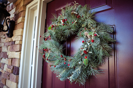 Winter wreath in entrance door